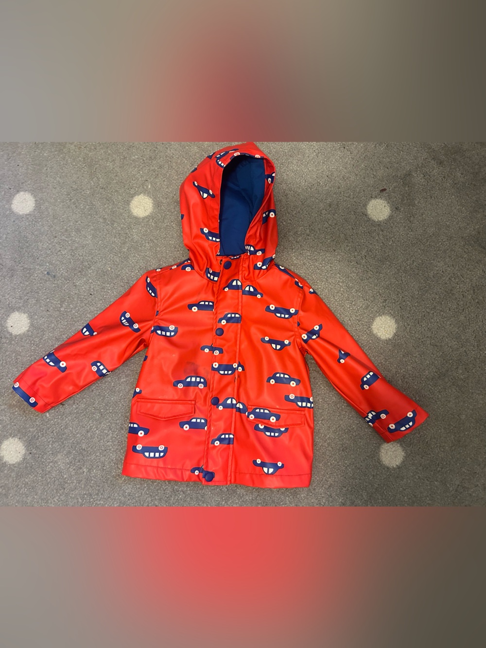 Joe Fresh Toddler Boys Red Hooded Raincoat with Blue Car Print